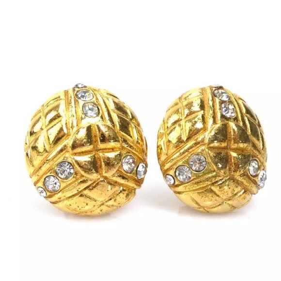 CHANEL Clip on Earrings Gold/Silver Metal/Rhinestone - Picture 1 of 7